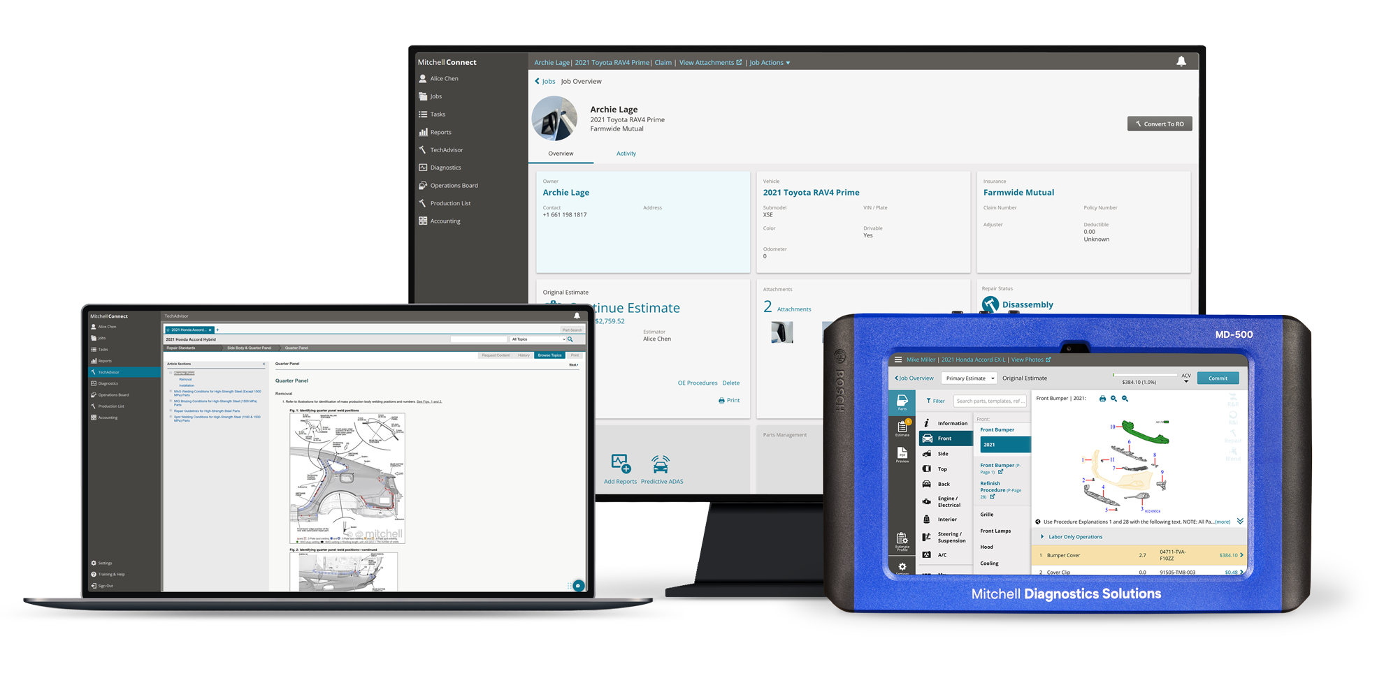 Mitchell Cloud Estimating Desktop TechAdvisor Laptop and MD-500 device