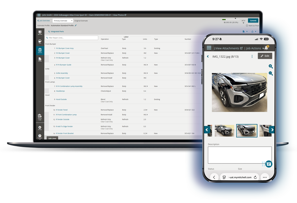 Mitchell Intelligent Estimating mobile photo upload to laptop estimate