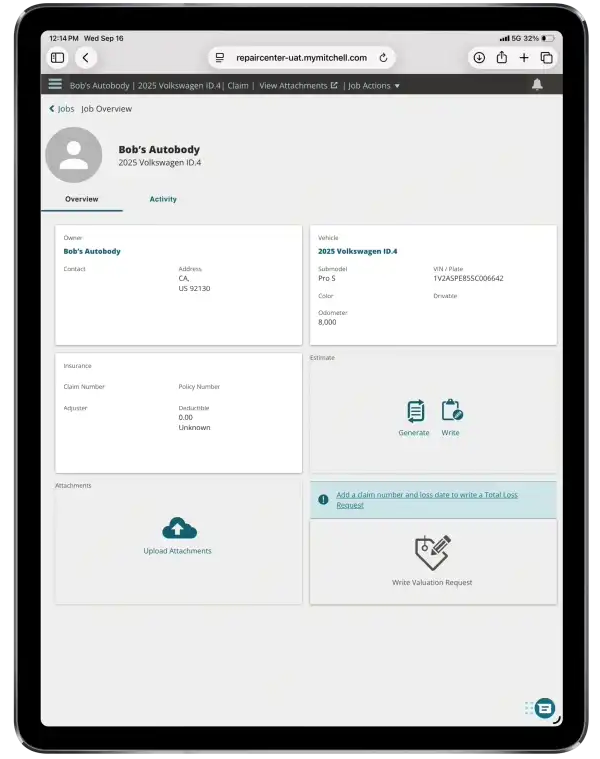 Mitchell Intelligent Estimating mobile photo upload to laptop estimate