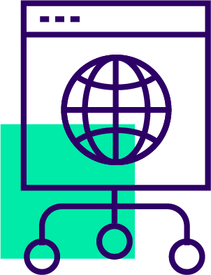 Graphic of browser window connected to circles