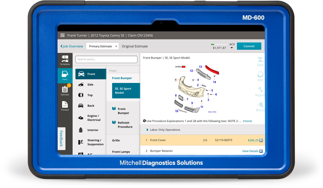 MD-600 with MCE Parts Search Screen